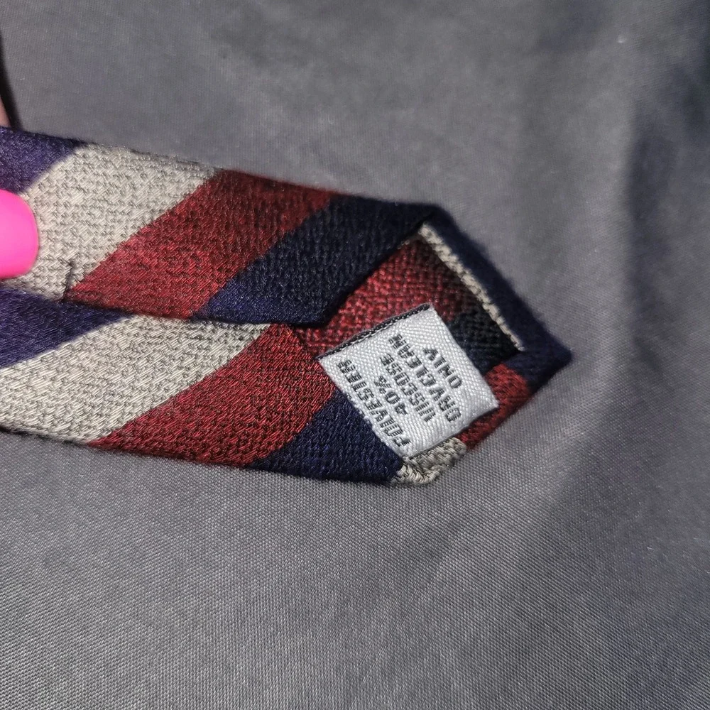 Men's Knottery New York Striped Poly Blend Neck Tie Red, Grey, Blue
